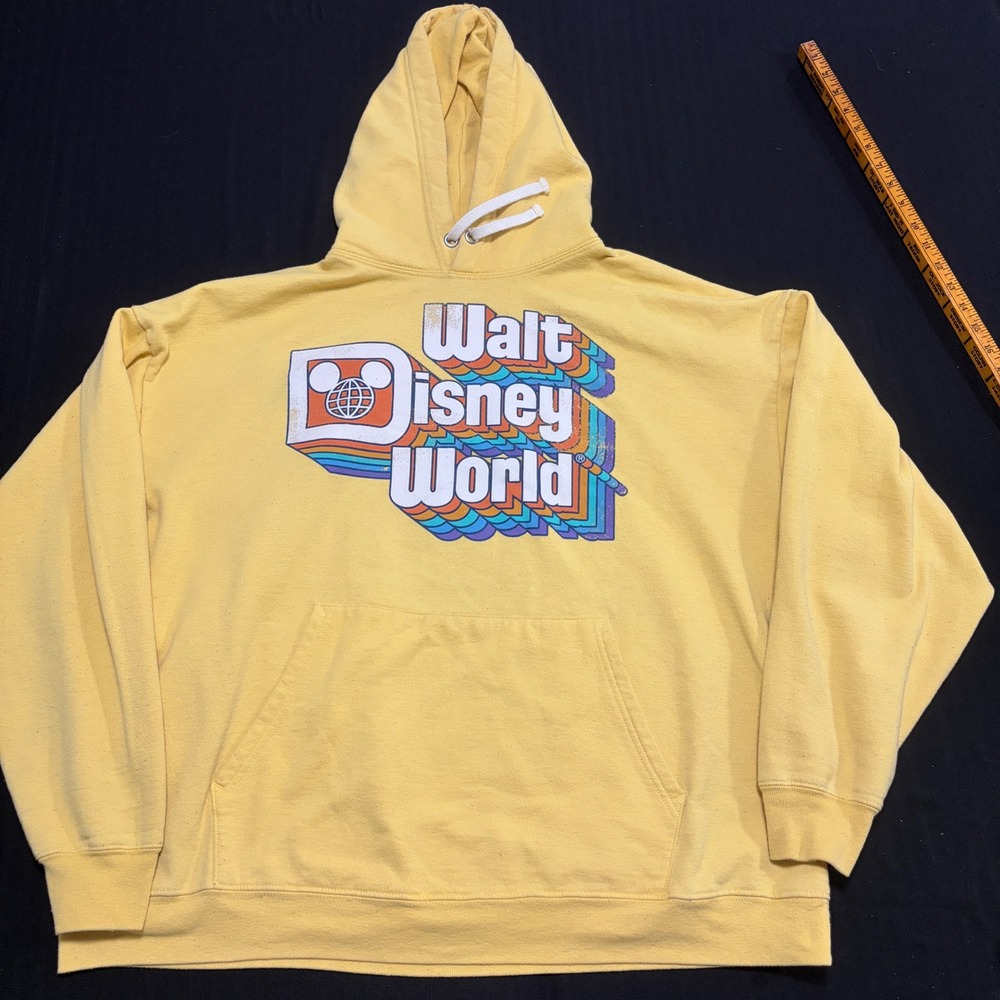 Disney Walt Disney World Rainbow Logo Hoodie Yellow XXL Pullover Sweatshirt
